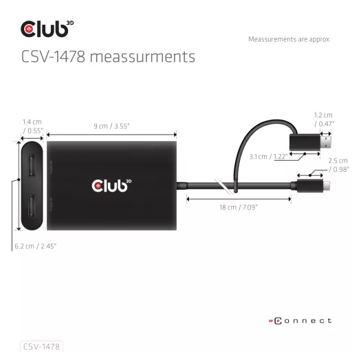 CLUB3D CSV-1478 videó elosztó USB C-típus 2x DisplayPort