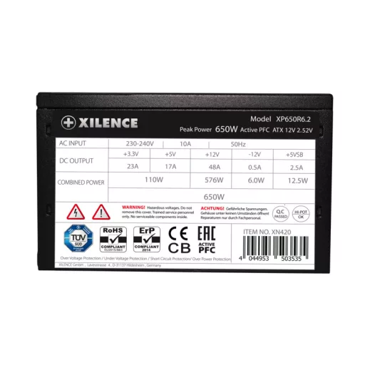 Xilence XP650R6.2 650 W 20+4 pin ATX ATX Fekete