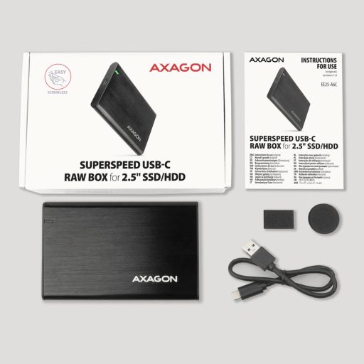 Axagon EE25-A6C tárolóegység burkolat HDD/SSD ház Fekete 2.5"