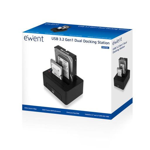 Ewent EW7014 dokkoló állomás tárolóegységhez USB 3.2 Gen 1 (3.1 Gen 1) Type-A Fekete