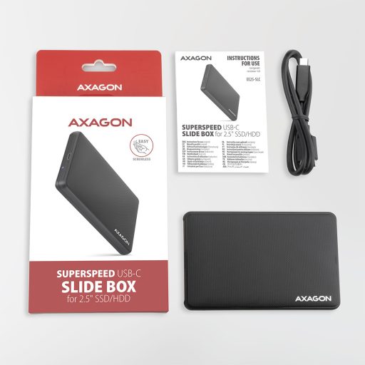 Axagon EE25-SLC tárolóegység burkolat HDD/SSD ház Fekete 2.5"