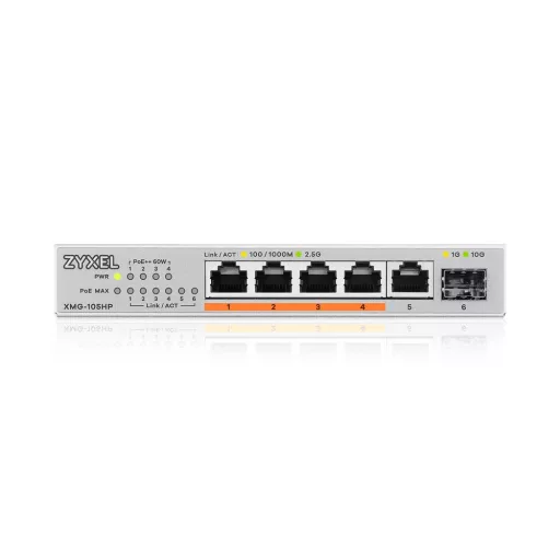 Zyxel XMG-105HP Beállítást nem igénylő (unmanaged) 2.5G Ethernet (100/1000/2500) Ethernet-áramellátás (PoE) támogatása Ezüst