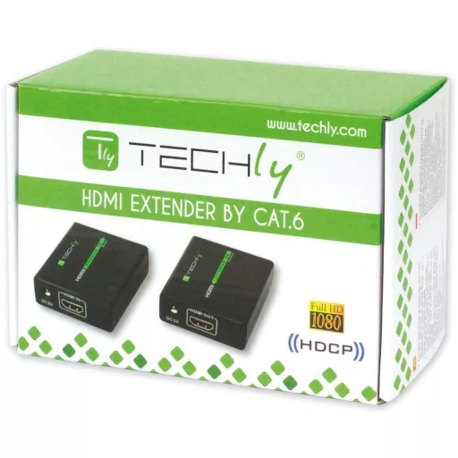 Techly IDATA EXT-E70 audió/videó jeltovábbító AV adó- és vevőegység Fekete