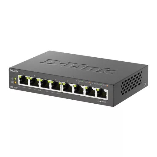 D-Link DGS-1008P/E hálózati kapcsoló Beállítást nem igénylő (unmanaged) L2 Gigabit Ethernet (10/100/1000) Ethernet-áramellátás (PoE) támogatása Asztali Fekete