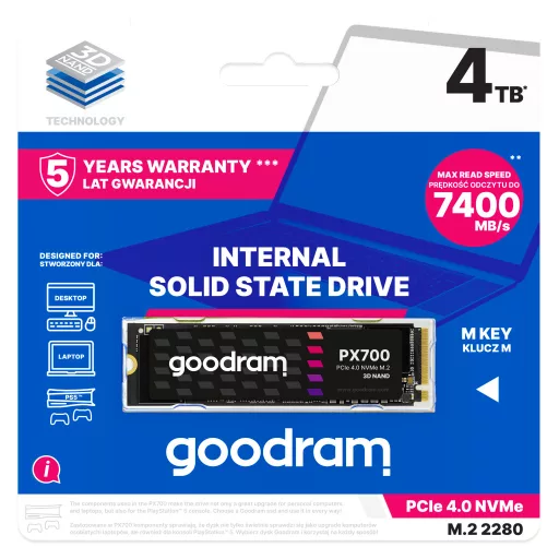 Goodram PX700 SSD SSDPR-PX700-04T-80 4 TB M.2 PCI Express 4.0 NVMe 3D NAND