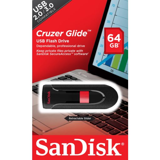 SanDisk Cruzer Glide USB flash meghajtó 64 GB USB A típus 2.0 Fekete, Vörös