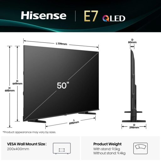 Hisense 50E77Q 127 cm (50") 4K Ultra HD Smart TV Wi-Fi Fekete