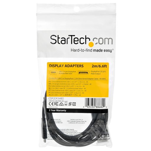StarTech.com CDP2DP2MBD video átalakító kábel 2 M USB C-típus DisplayPort Fekete