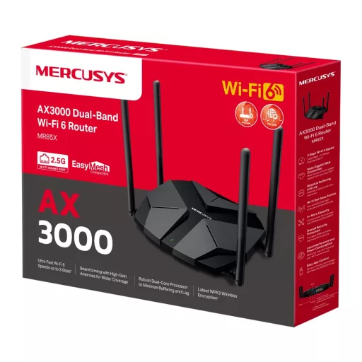 Mercusys AX3000 vezetéknélküli router Gigabit Ethernet Kétsávos (2,4 GHz / 5 GHz) Fekete