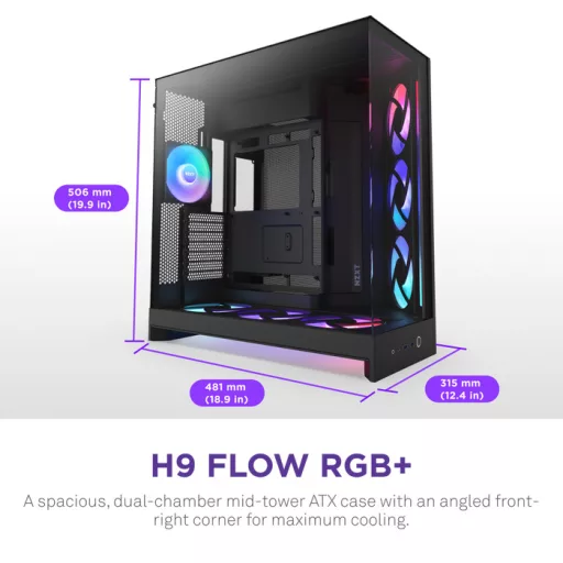 NZXT H9 Flow RGB+ Midi Tower Fekete