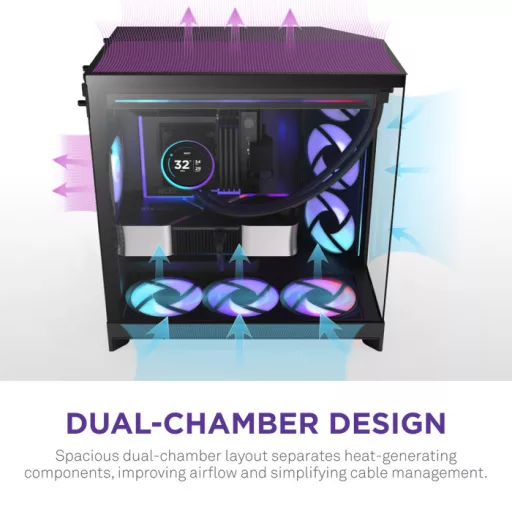 NZXT H9 Flow RGB+ Midi Tower Fekete