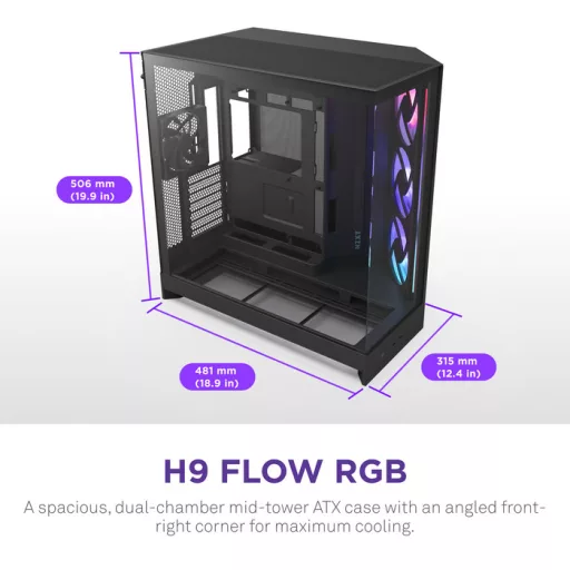 NZXT H9 Flow RGB+ Midi Tower Fekete