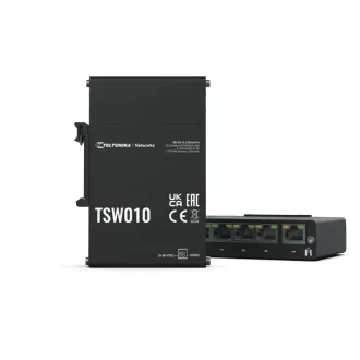   Teltonika TSW010 DIN Rain Switch 5 x Fast Ethernet (10/100) Ethernet-áramellátás (PoE) támogatása Fekete
