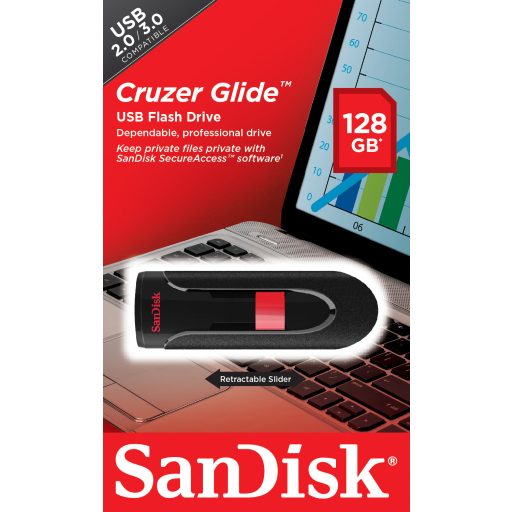 SanDisk Cruzer Glide USB flash meghajtó 128 GB USB A típus 2.0 Fekete, Vörös