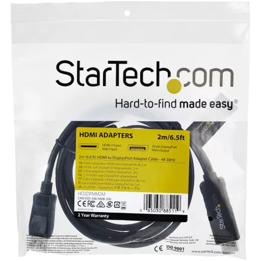 StarTech.com HD2DPMM2M video átalakító kábel 2 M HDMI A-típus (Standard) DisplayPort Fekete
