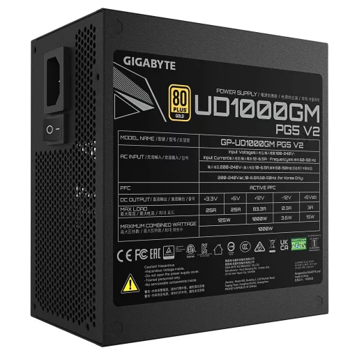 GIGABYTE UD1000GM PG5 V2 1000 W 20+4 pin ATX ATX Fekete