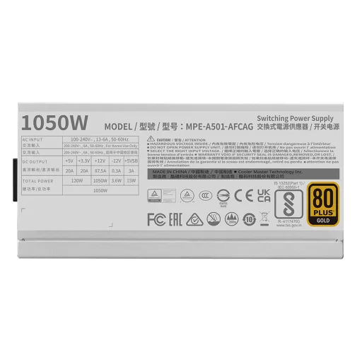 Cooler Master MWE Gold 1050 V2 ATX 3.1 White Edition 1050 W 24-pin ATX Fehér