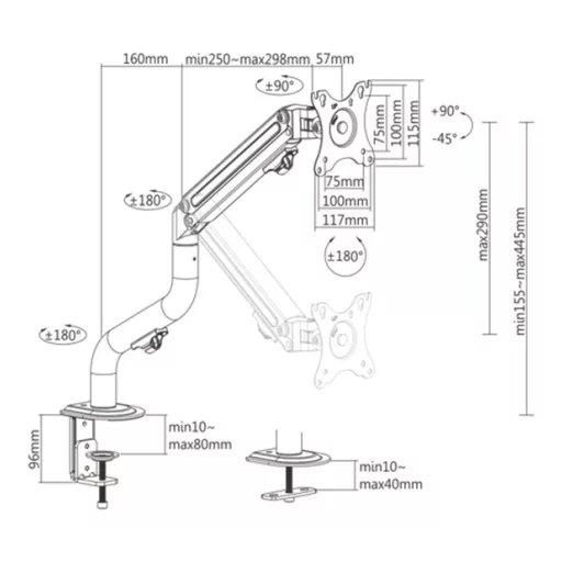 Gembird MA-DA1-02 asztali TV konzol 81,3 cm (32") Fekete