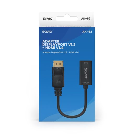 Savio AK-62 video átalakító kábel 0,2 M DisplayPort HDMI Fekete