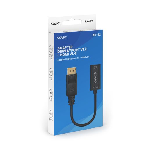 Savio AK-62 video átalakító kábel 0,2 M DisplayPort HDMI Fekete