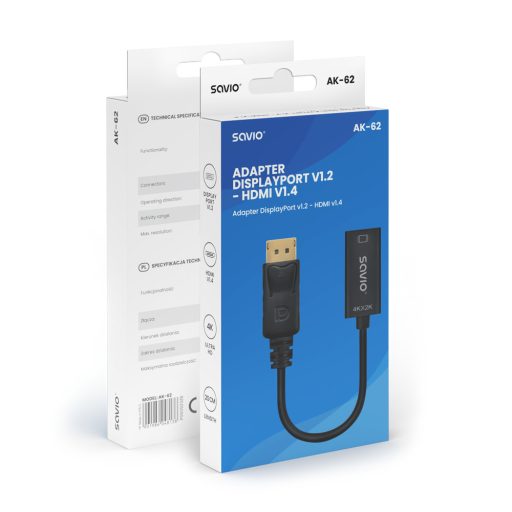 Savio AK-62 video átalakító kábel 0,2 M DisplayPort HDMI Fekete