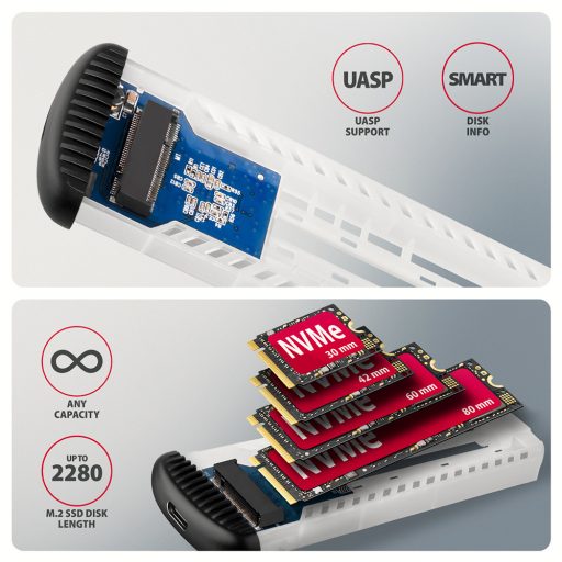 Axagon Külső SSD ház Szürke, Fekete M.2