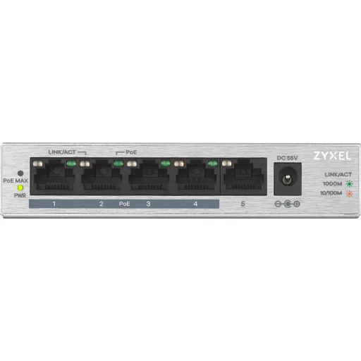 Zyxel GS1005HP Beállítást nem igénylő (unmanaged) Gigabit Ethernet (10/100/1000) Ethernet-áramellátás (PoE) támogatása Ezüst