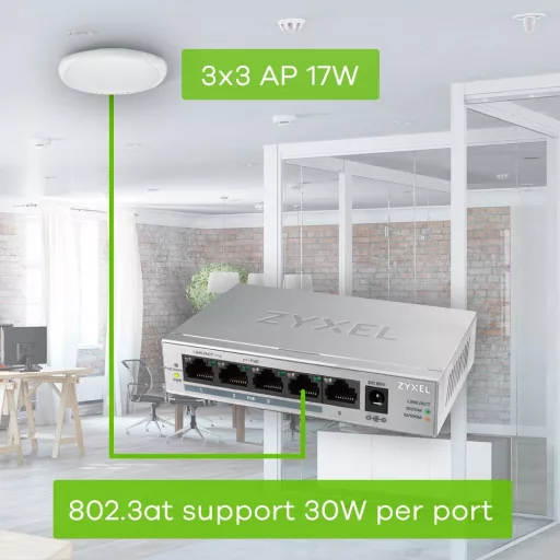 Zyxel GS1005HP Beállítást nem igénylő (unmanaged) Gigabit Ethernet (10/100/1000) Ethernet-áramellátás (PoE) támogatása Ezüst