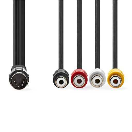 Nedis CAGL20450BK02 audio kábel 0,2 M DIN (5-pin) 4 x RCA Fekete