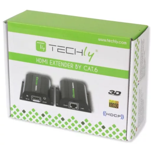 Techly IDATA EXT-E70I audió/videó jeltovábbító AV adó- és vevőegység Fekete