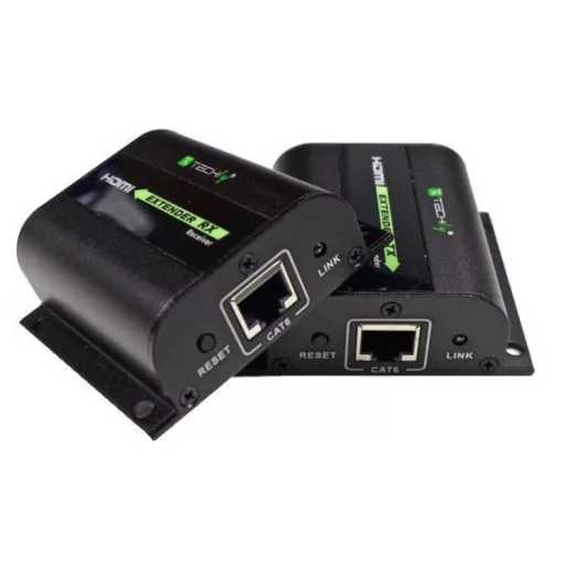 Techly IDATA EXT-E70I audió/videó jeltovábbító AV adó- és vevőegység Fekete