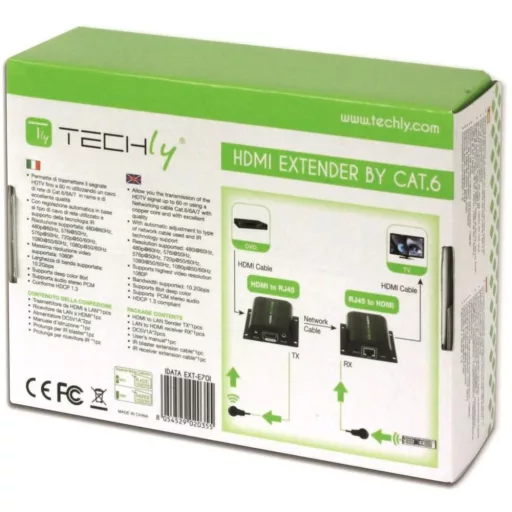 Techly IDATA EXT-E70I audió/videó jeltovábbító AV adó- és vevőegység Fekete
