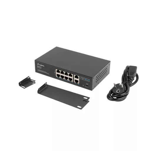 Lanberg RSFE-8P-2GE-120 hálózati kapcsoló Beállítást nem igénylő (unmanaged) Gigabit Ethernet (10/100/1000) Ethernet-áramellátás (PoE) támogatása 1U Fekete