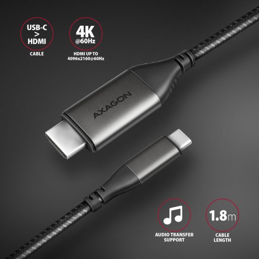 Axagon RVC-HI2MC video átalakító kábel 1,8 M USB C-típus HDMI Fekete