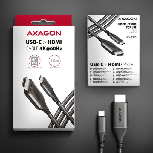 Axagon RVC-HI2MC video átalakító kábel 1,8 M USB C-típus HDMI Fekete