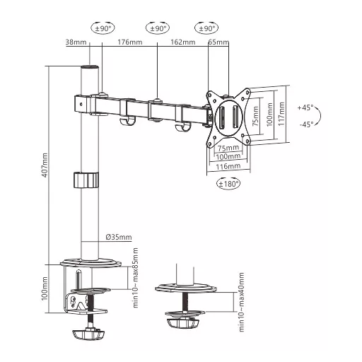 Gembird MA-D1-01 asztali TV konzol 81,3 cm (32") Fekete