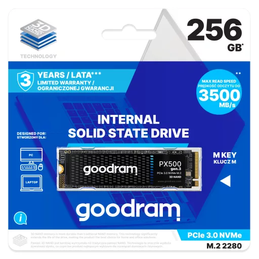 Goodram PX500 GEN.3 SSDPR-PX500-256-80-G3 256 GB M.2 PCI Express 3.0 NVMe 3D NAND