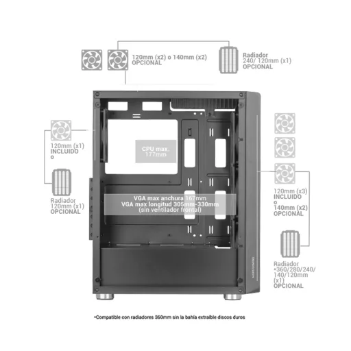 Mars Gaming MCF Midi Tower Fekete