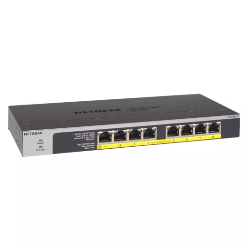 NETGEAR GS108LP Beállítást nem igénylő (unmanaged) Gigabit Ethernet (10/100/1000) Ethernet-áramellátás (PoE) támogatása 1U Fekete, Szürke