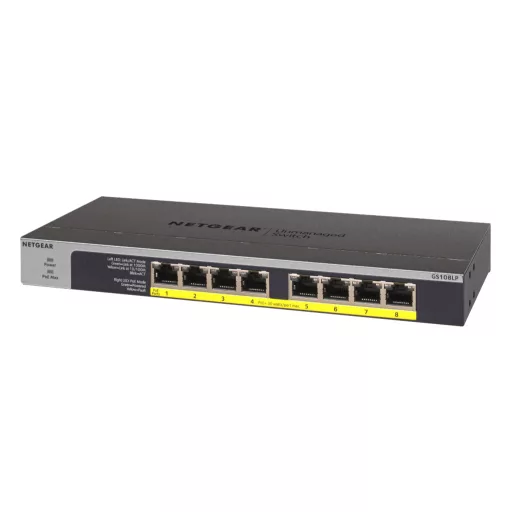 NETGEAR GS108LP Beállítást nem igénylő (unmanaged) Gigabit Ethernet (10/100/1000) Ethernet-áramellátás (PoE) támogatása 1U Fekete, Szürke