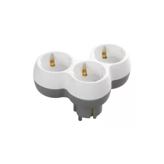   ORNO, OR-AE-13239(GS), 3x2P+E, 3-as elosztó, 230V, 16A, IP20, 123X84X58,5mm, Fehér/Szürke