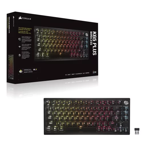 Corsair K65 PLUS billentyűzet Játék USB + RF Wireless + Bluetooth QWERTZ Német Fekete
