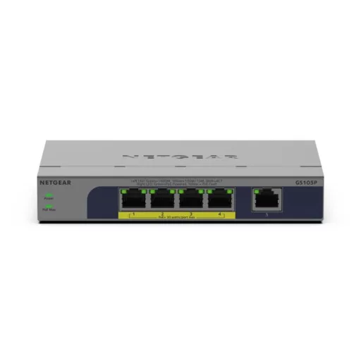NETGEAR GS105P Beállítást nem igénylő (unmanaged) Gigabit Ethernet (10/100/1000) Ethernet-áramellátás (PoE) támogatása Asztali/falra szerelhető Szürke