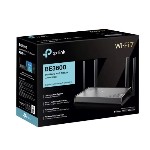 TP-Link Archer BE220 vezetéknélküli router Gigabit Ethernet Kétsávos (2,4 GHz / 5 GHz) Fekete