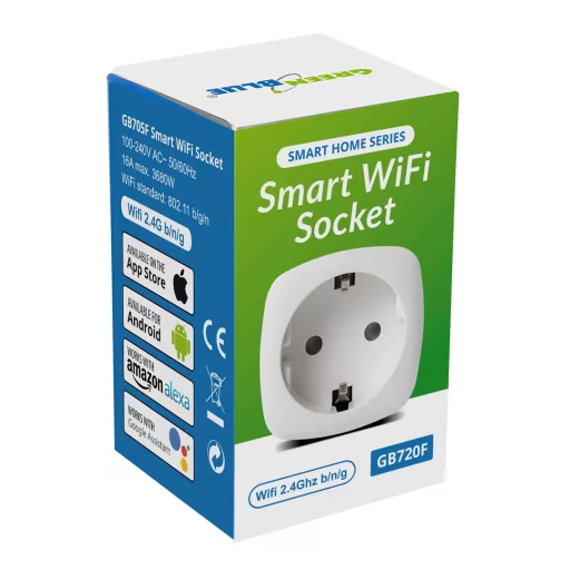 GreenBlue WiFi remote controlled socket, Android/iOS/Alexa/Google Home, energy cons. Energy, timer, max 3680W, type F, GB720 F