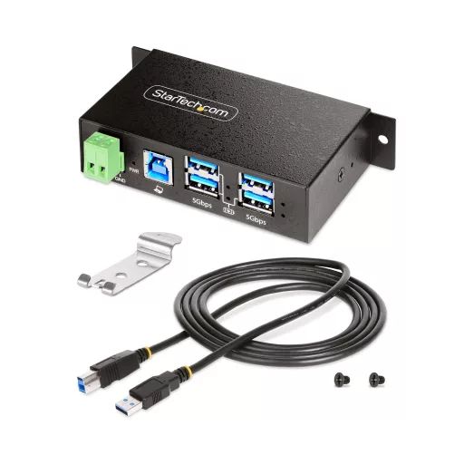 StarTech.com 5G4AINDRM-USB-A-HUB hálózati csatlakozó USB 3.2 Gen 1 (3.1 Gen 1) Type-B 5000 Mbit/s Fekete