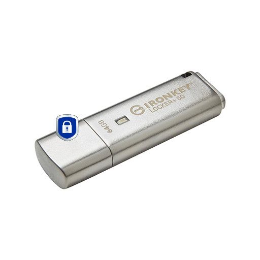 Kingston Technology IronKey Locker+ 50 USB flash meghajtó 64 GB USB A típus 3.2 Gen 1 (3.1 Gen 1) Ezüst