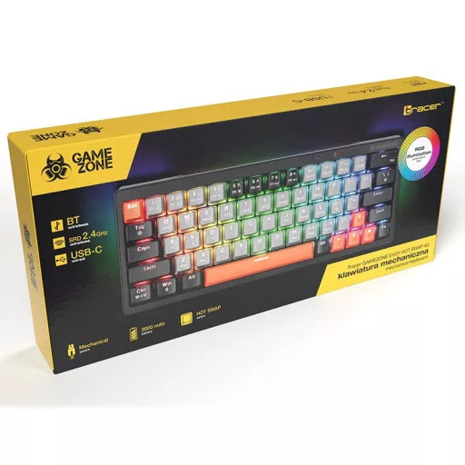 Tracer TRAKLA47297 billentyűzet Játék USB + RF Wireless + Bluetooth QWERTY Angol Szürke