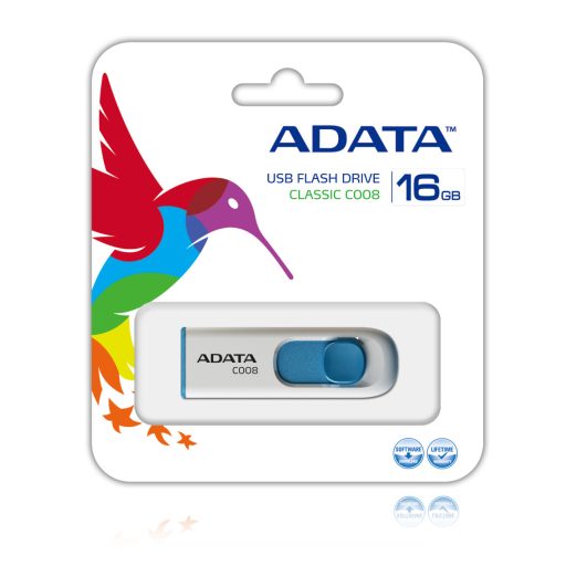 ADATA C008 USB flash meghajtó 16 GB USB A típus 2.0 Kék, Fehér