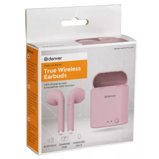 Denver TWE-46ROSE fejhallgató és headset Vezeték nélküli Hallójárati Zene Bluetooth Rózsa